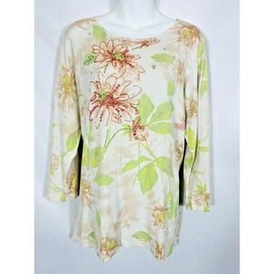 Lucia Burns Silk Blend Tunic Top Womens 1X Beaded Floral Boho Forest Fairy‎ Y2K